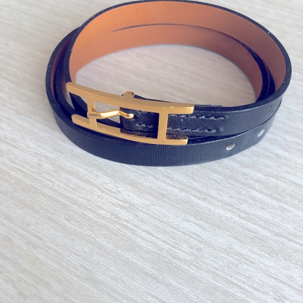 Hermes Hapi 3 Iconic Black Leather Bracelet